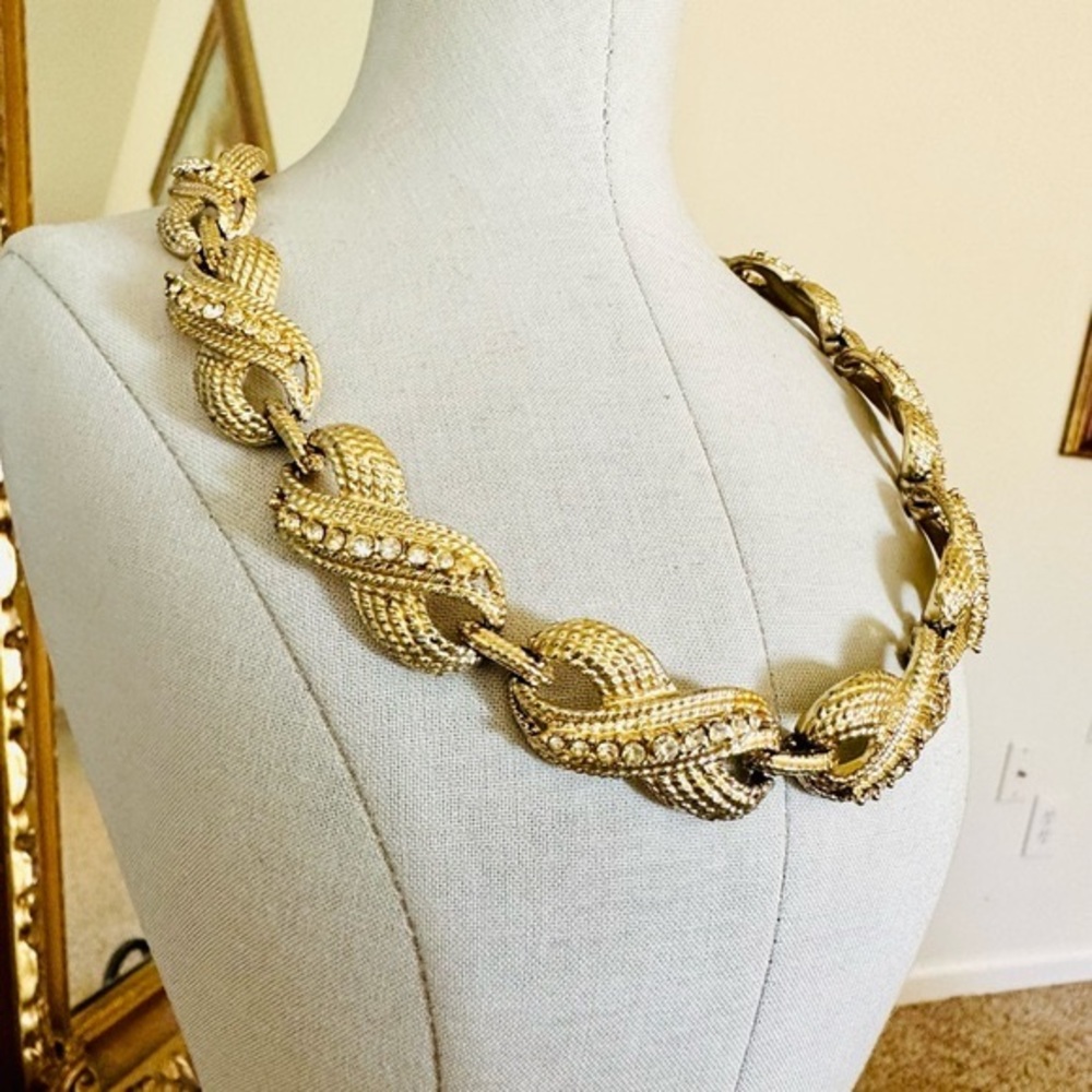Vintage Gold Rhinestone Statement Necklace